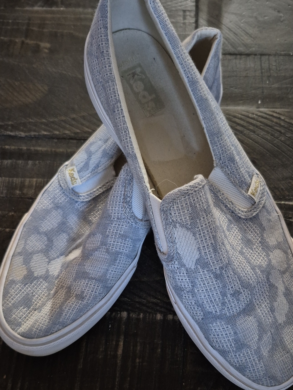 Keds Women's Slip-On Moccasins in Light Gray and White Pattern
